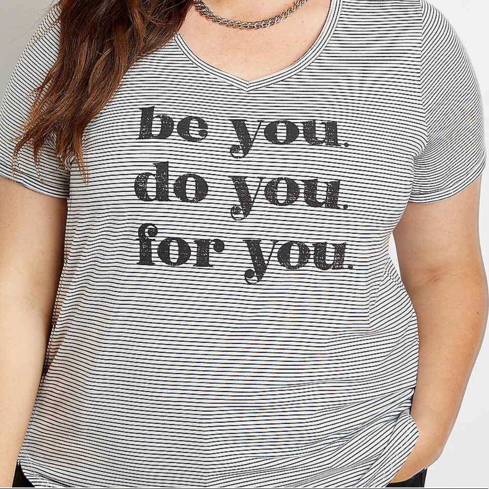 🐼Maurices Black & White Stripe ‘Be You Do You For You’ Graphic Tee XXL